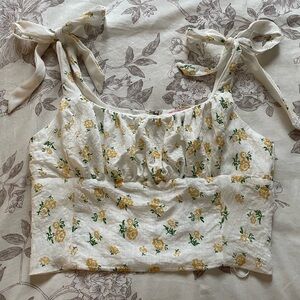 Verge Girl Yellow Floral Babydoll Tie Strap Crop Top Small Cottagecore Dainty